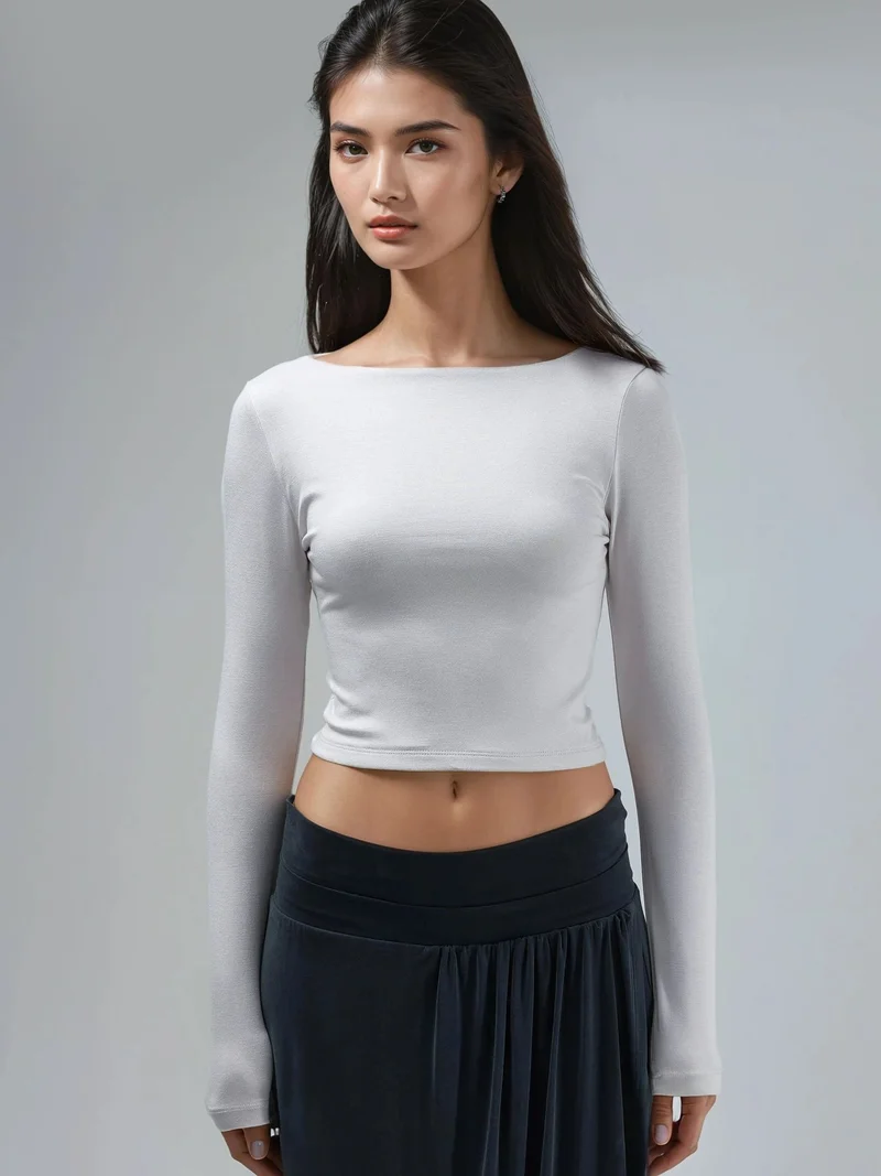 بوسيم BUSEM Slim Fit Cropped Blouse with Back Cut-Out